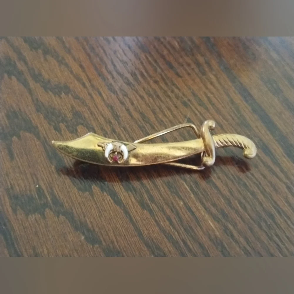 Shriner's Chicago 1949 Sword Tie Bar Gold Tone Necktie Suit Vintage